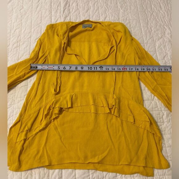 Rachel Comey 100% Rayon Crepe Yellow Long Sleeve Ruffled Peasant Blouse Size 0 - Picture 7 of 9